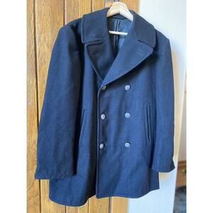 Vintage 38R U.S. Navy Double Breasted Peacoat 100% Wool Dk Navy Blue Men's EUC